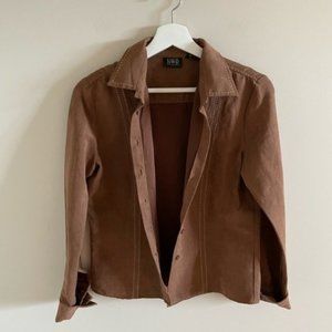 Faux Suede Leather Brown Button Down Jacket Size Small